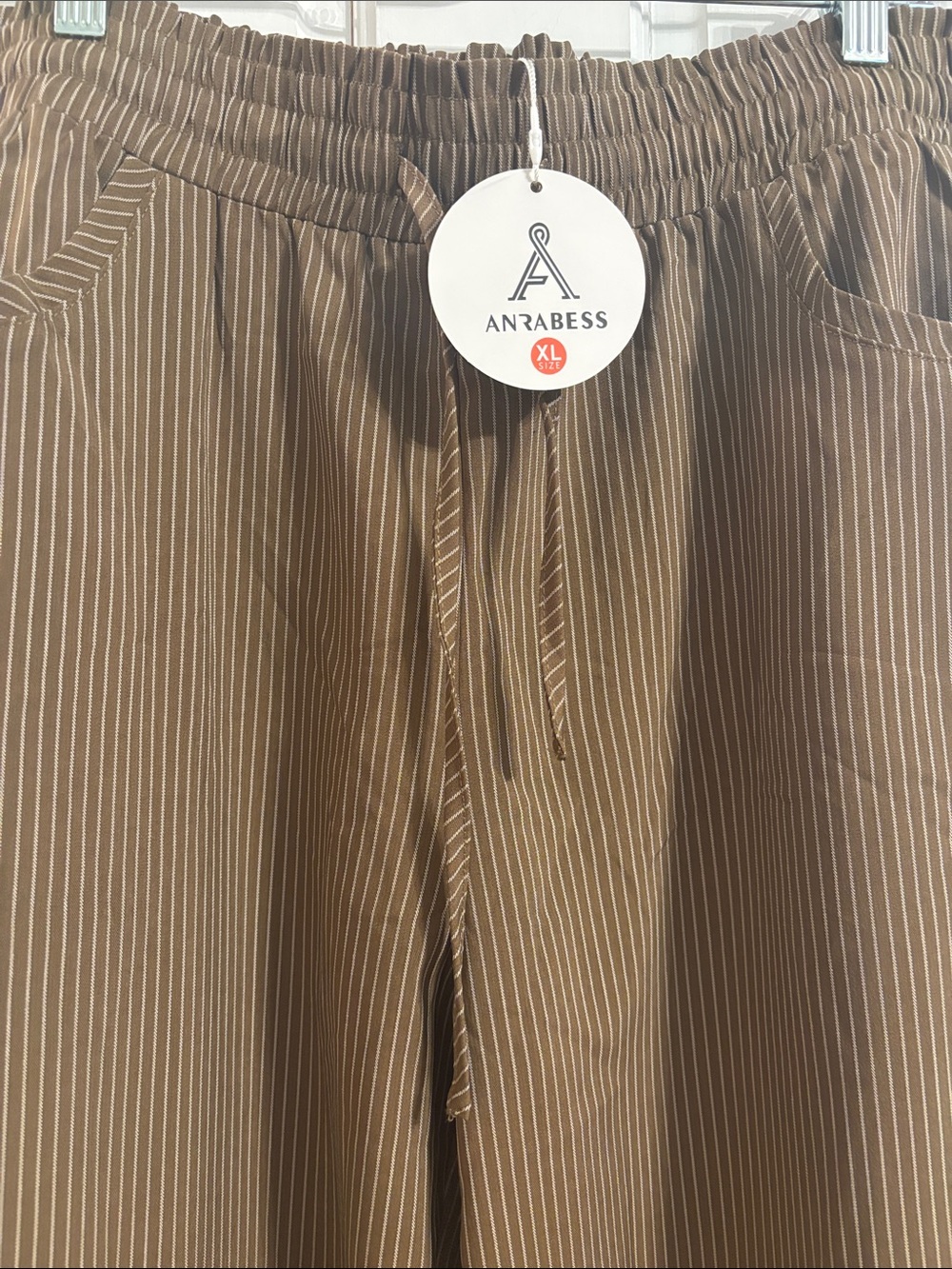 Brown Pinstripe women’s Elastic-Waist Pants